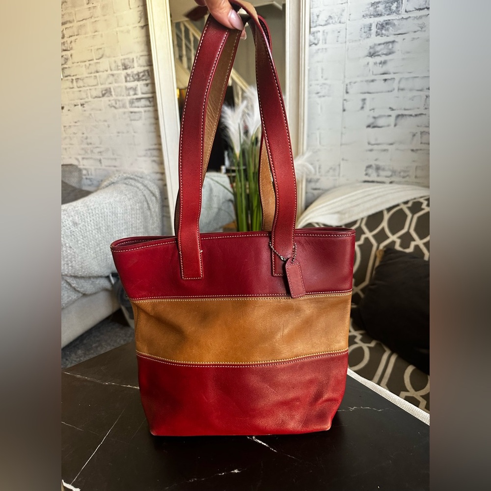 Vintage Coach 9348 Leather Rugby Stripe Tote Bag